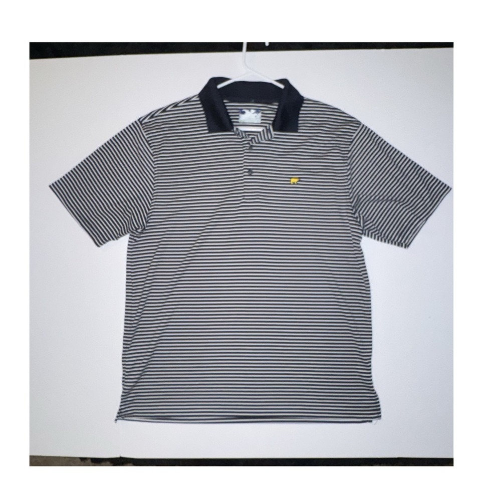 Men's Large Jack Nicklaus Masters Tech Polo Shirt Navy Striped Short Sleeve